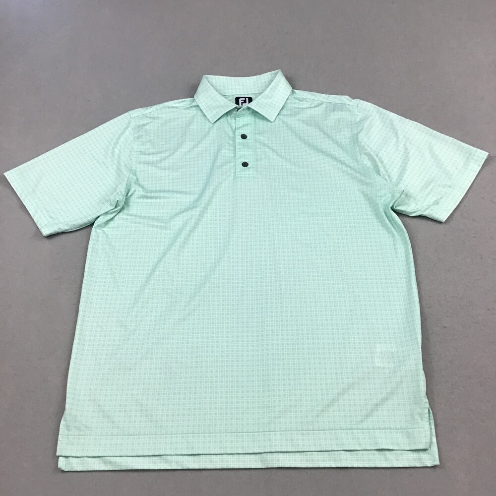 FootJoy Polo Shirt Men Large Blue Geometric Square Print Golfer Short Sleeve L